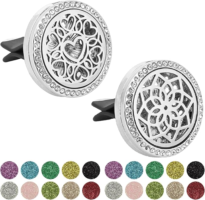 Essential Oil Car Diffuser Vent Clips, Sparkling Essential Oil Car Diffuser, with 20 Refill Pads, for Long Lasting Automotive Odor Eliminator Decoration Accessories for Women Girls (2 Pcs) - Bloomnest