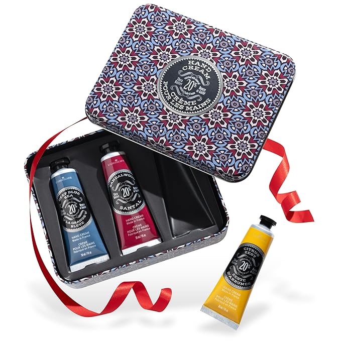 La Chatelaine Hand Cream Gift Set for Men, Ready-To-Gift Travel Size Hand Lotion, Natural Hand Cream Made in France with 20% Organic Shea Butter (Deep Blue Sea, Sandalwood, Citrus Zest) 3 x 1 fl oz - Bloomnest