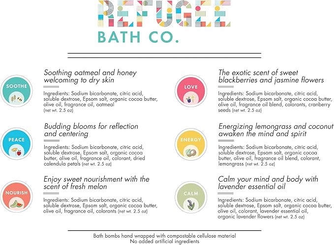 Variety Pack Bath Bombs 2.5 oz. Each Cocoa Butter and Plant-Based Ingredients Support Refugee Employment in USA (Variety 12 Pack) - Bloomnest