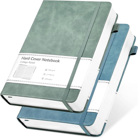 CAGIE Journals Notebooks for Women Men 2 Pack: Journaling Notebooks Journals for Writing Work Leather Diary Hardcover A5 Thick Note Taking Green& Blue - Bloomnest