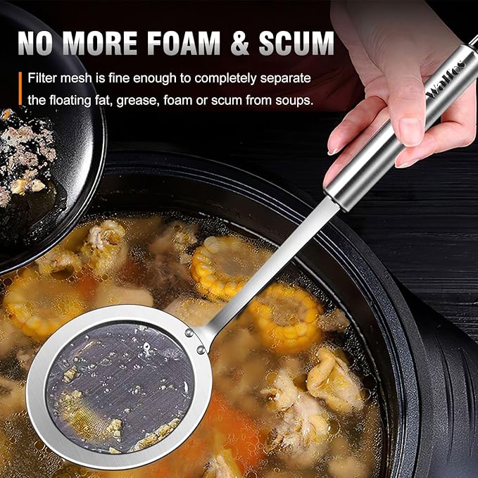 Walfos Fat Skimmer Spoon, 304 Stainless Steel Fat skimmer For Cooking, Fine Mesh Strainer, Food Strainer Fit For Separation Of The Floating Foam, Fat, Grease - Set of 2 Sise - Bloomnest