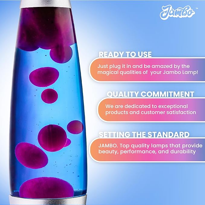 JAMBO Beautiful Liquid Lamp with USB Ports, 16" Motion Light with Blue Liquid Purple Wax, Relaxing Nightlight, Mood Light for Bedroom, Living Room, Office - Adults, Teens, Kids - Bloomnest