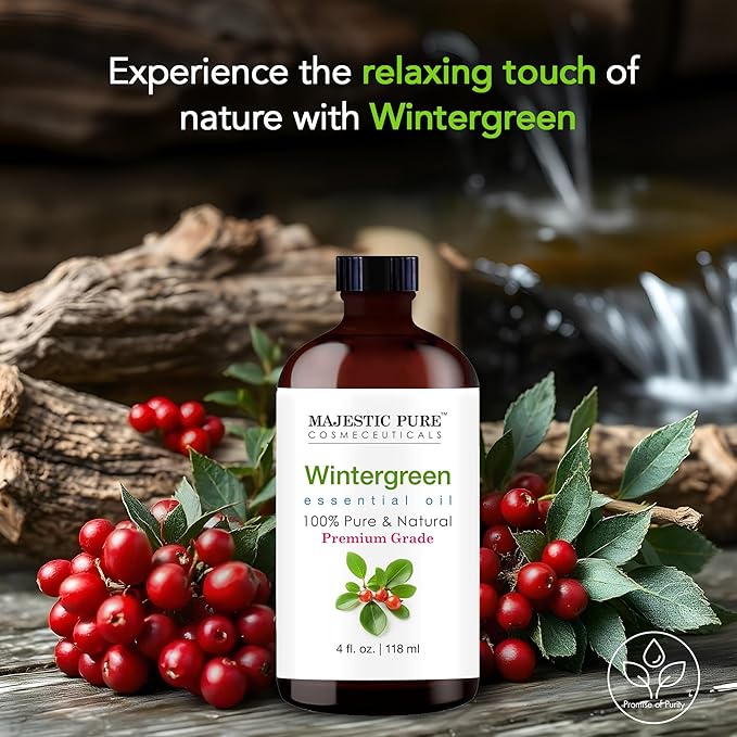 Majestic Pure Wintergreen Essential Oil with Glass Dropper - 4 Fl Oz - 100% Pure and Natural Wintergreen Oil - Premium Grade Essential Oils for Diffuser, Aromatherapy, Soap and Candle Making - Bloomnest