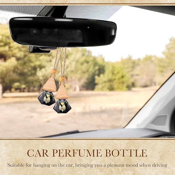 50 Pcs Hanging Car Air Freshener Black Car Diffuser Bottles Empty Glass Perfume Bottles Air Freshener Diffuser Pendant for Essential Oils Fragrance Aromatherapy Ornament (Rhombus) - Bloomnest
