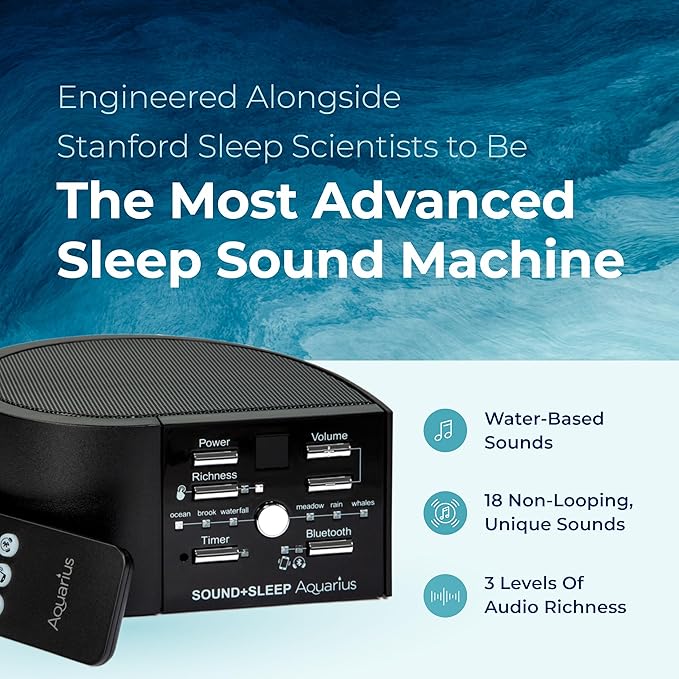 Adaptive Sound Technologies Sound + Sleep Aquarius Aquatic Noise Machine - White Noise Machine - Non-Looping Water Sounds for Sleep & Relaxation - with Timer & Headphone Jack - Black - Bloomnest