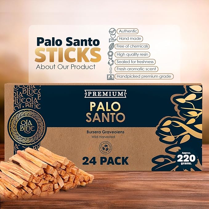 Palo Santo Smudging Sticks – 24 Pack (8 oz / 220 g) | Natural Palo Santo Incense Sticks from Peru | Resin-Rich Aromatic Sticks for Smudging & Meditation OLABLUE