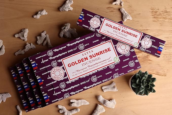 EARTH Satya Golden Sunrise Incense Sticks 15 GMS (Pack of 12) (Green Certified) Indian Perfumed Hand Rolled Agarbatti Perfect for Worship,Relaxation, Medication. Earth