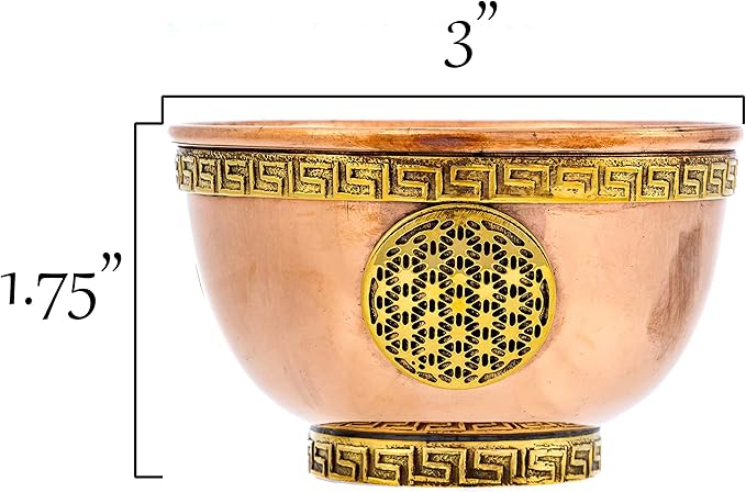 Flower of Life Copper Bowl - Offering Bowl for Ritual Use, Altar Table, Incense Holder, Home Decor - 3 Inches Wide - Bloomnest