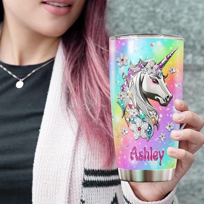 WAZONE Personalized Unicorn Insulated Tumbler Cup With Name Sayings Stainless Steel Double Wall Vacuum Travel Mug 20oz 30oz Funny Thermos Sarcastic Themed Customized Gifts For Women Girl Her - Bloomnest