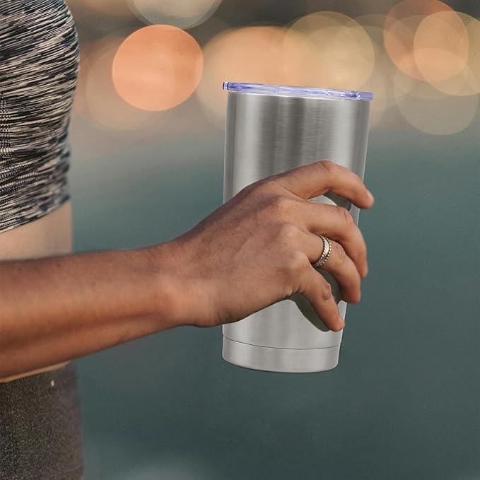 20 oz Tumbler Coffee Travel Tumblers Bulk with Lid Stainless Steel Double Wall Vacuum Insulated Mug Powder Coated Cups fit Car Cupholder for Hot and Cold - Stainless Steel, 12Pack - Bloomnest