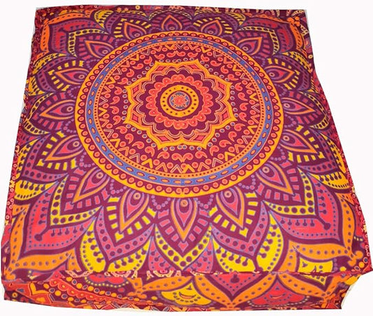 New Orange Ombre 24" Mandala Barmeri Large Floor Pillow Cover Cushion Meditation Seating Ottoman Throw Cover Hippie Decorative Zipped Bohemian Pouf Ottoman Pom Pom Cases 24 " square - Bloomnest