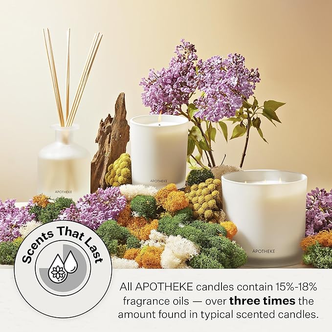 Apotheke 3-Wick Scented Candles for Home, Hinoki Lavender - 26 oz Soy Wax Jar Candle Gift for Women - Long-Lasting Fragrance with Perfume-Grade Essential Oils - Lavender, Lotus Flower, Hinoki Cypress - Bloomnest