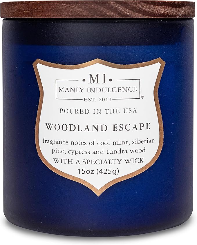Manly Indulgence Woodland Escape Scented Candles for Men, 15 oz Wooden Wick, Premium Soy Blend Wax, 60H Burn, Candles for Home Scented - Made in The USA - Bloomnest