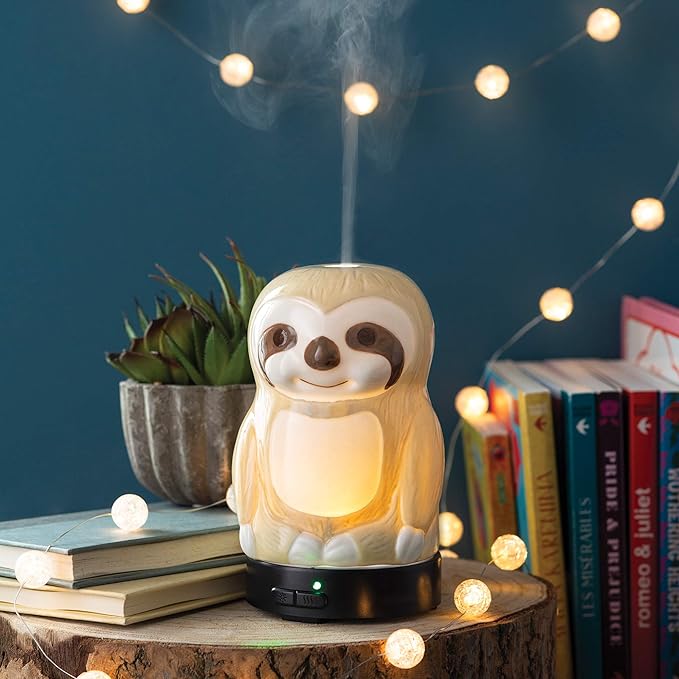 Airome Sloth Medium Essential Oil Diffuser|100 mL Humidifying Ultrasonic Aromatherapy Diffuser 8 Colorful LED Lights, Intermittent & Continual Mist, Auto Shut-Off Airom%C3%A9