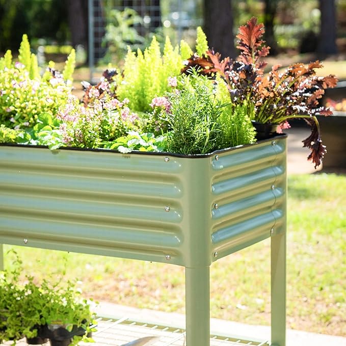 Rolling Elevated Raised Garden Bed-V Series, 2' x 4' Garden Beds with Legs & Storage Rack for Patio & Porch, 700 Lbs Weight Capacity, Outdoor Planter Box for Vegetables Flower Herbs, Olive Green - Bloomnest