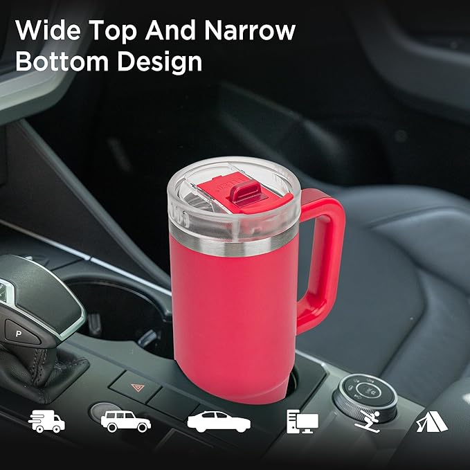 Tyeso 30 oz Tumbler with Handle, Straw and Lid - Leak Resistant Insulated Stainless Steel Water Bottle, Car Cup Holder Friendly Travel Coffee Mug Rose - Gifts for Men & Women - Bloomnest