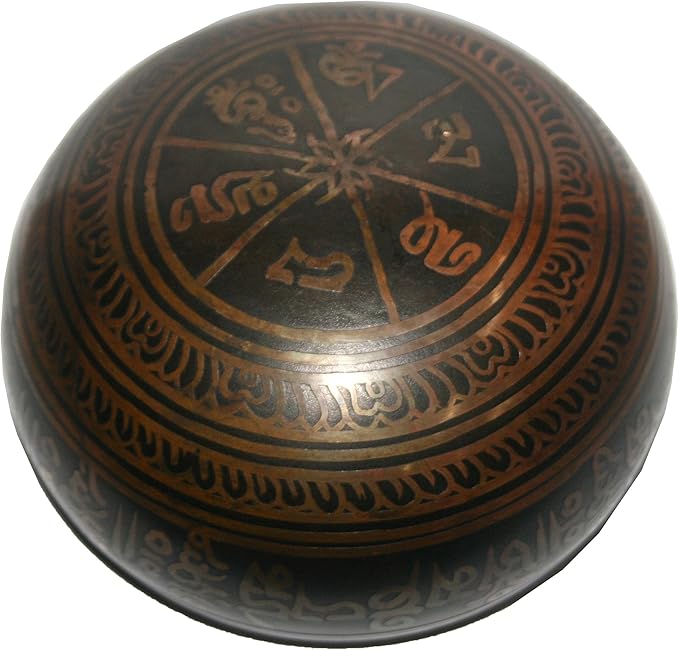 5113 SB 'B' Note Chakra Healing Antique Tibetan Auspicious Symbol Bowl Set ~ Nepal (4.75 inch diameter) - Bloomnest