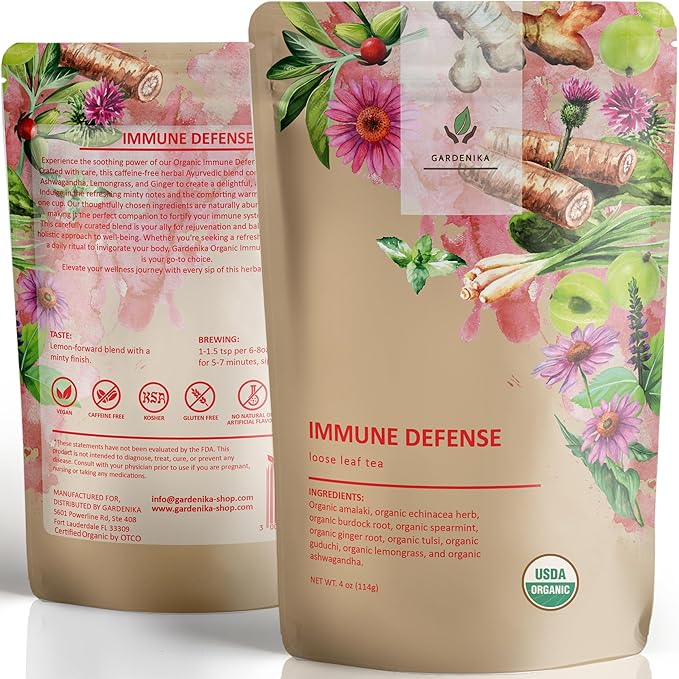 Gardenika Organic Immune Loose Leaf Tea, Herbal, Caffeine Free Leaves, Ayurvedic, KSA Kosher – 4 oz (1 Pack) - Bloomnest