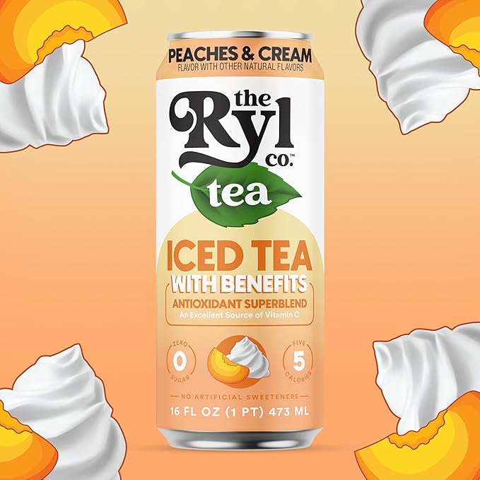 Ryl Peaches & Cream Iced Tea – Antioxidant Superblend, No Artificial Ingredients, Zero Sugar, Five Calories, Low Carb, Non-GMO, Kosher, Gluten Free, Made in the USA, 12-Pack, 16 Fl Oz - Bloomnest