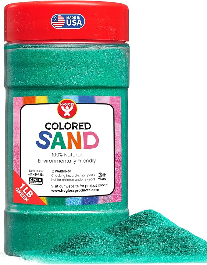 Hygloss Colored Sand for Crafts – 1 lb Bottle, Green – Vibrant Colorful Fine Sensory Play Sand Art Kits for Kids – Classroom Activities for Children 3 4 5 6 7 8 9 10 11 12 – Safe for Ages 3+ - Bloomnest