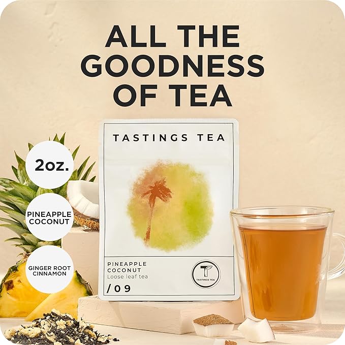 Tastings Tea Pineapple Coconut Loose Leaf, 2.25 oz | Tropical Black Blend & Fruit Infusion | Medium Caffeine | Naturally Sweet & Energizing | Small Batch & Sustainably Sourced | Resealable Pouch - Bloomnest
