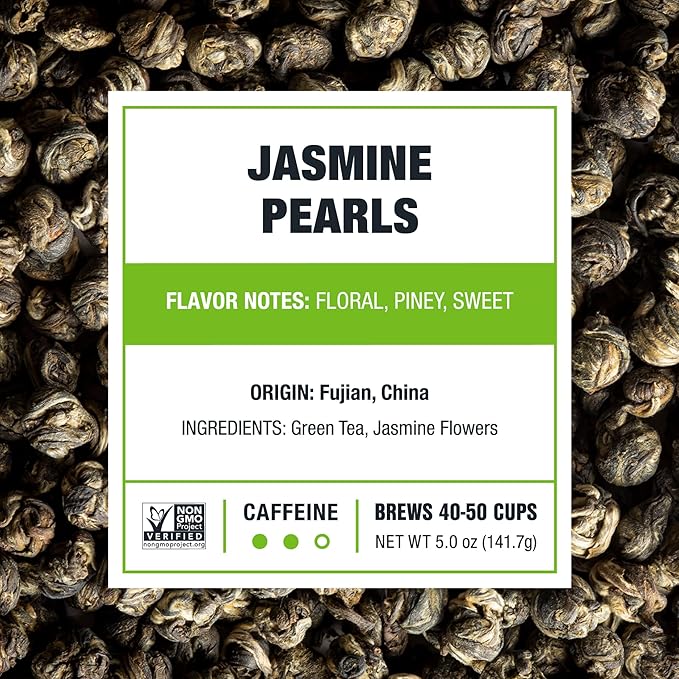Tiesta Tea - Jasmine Pearls Green Tea, Loose Leaf, Single Origin Premium Jasmine from China, Medium Caffeinated, Makes Hot or Iced & Up to 50 Cups, 100% Pure Unblended, 5oz Refillable Tin - Bloomnest