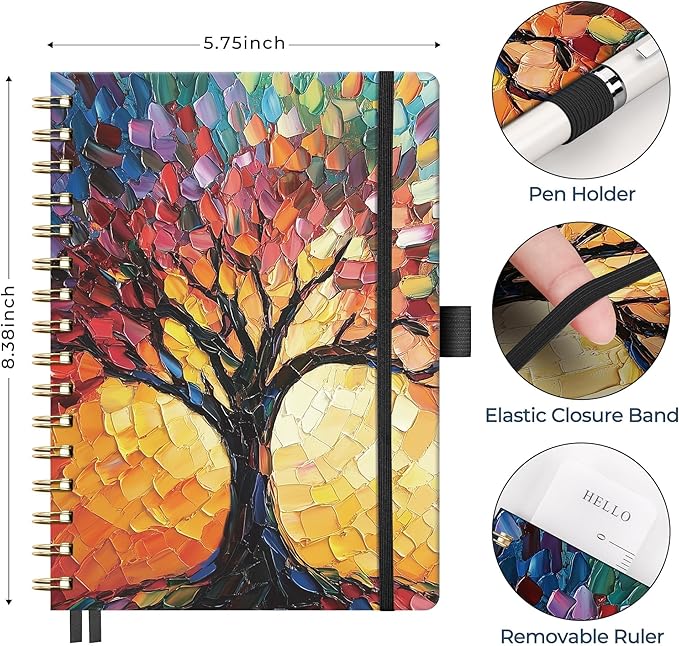 AHGXG Spiral Journal Notebook, 160 Lined Pages, A5 Medium Size (5.7'' x 8.3''), for Men & Women, Journaling, Writing, Work & Office, Hardcover, 100 GSM Thick Paper (Colourful Tree) - Bloomnest