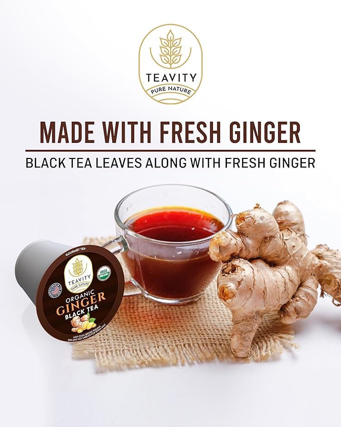 Organic Ginger Tea Pods for Keurig with Unsweet Black Tea for K Cup Brewing - Ginger Black Tea by Teavity (12 Tea Pods) - Bloomnest