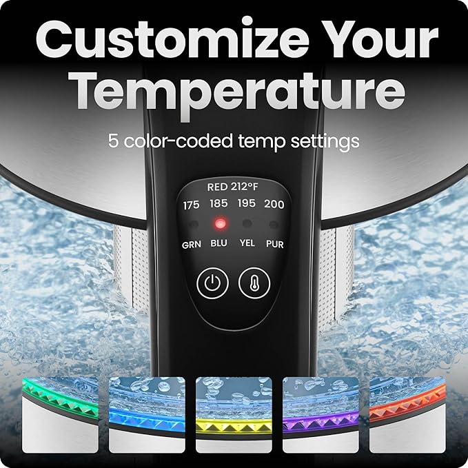 Chefman Electric Kettle with Temperature Control, 5 Presets LED Indicator Lights, Removable Tea Infuser, Glass Tea Kettle & Hot Water Boiler, 360° Swivel Base, BPA Free, Stainless Steel, 1.8 Liters - Bloomnest