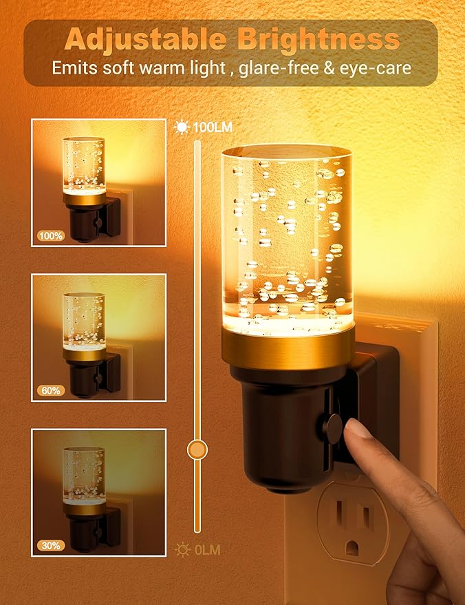 JandCase Night Light Amber, Dimmable Night Lights Plug into Wall, Auto On/Off Light Sensor Nightlight, 0-100LM Brightness LED Night Light, Bathroom Hallway Bedroom Decoration - Bloomnest