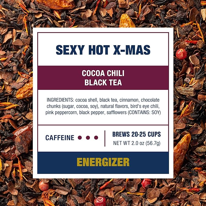 Tiesta Tea - Sexy Hot Christmas Tea, Loose Leaf, Cocoa Chili Black, Premium High Caffeinated Blend, Spicy Black, Make Hot or Iced, Brews Up to 25 Cups, 2 Ounce Resealable Bulk Pouch - Bloomnest