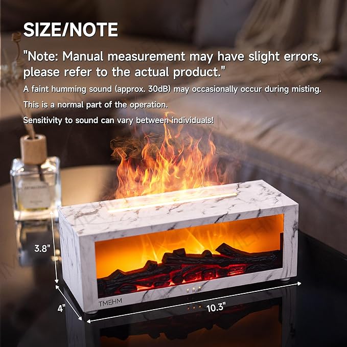 Fireplace Flame Air Diffuser Humidifier,7 Colors Aromatherapy Essential Oil Diffuser,Ultrasonic with Timer for Home,Bedroom,Office,Yoga (White Marble) - Bloomnest