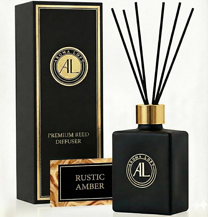 Reed Diffuser - Fragrance Diffuser for Home - 5 oz. Oil Diffuser Sticks - Bathroom Diffuser Set- Oil Diffuser Reeds - Scent Sticks in Oil-Office Smell Good Stuff (Black, Rustic Amber) - Bloomnest