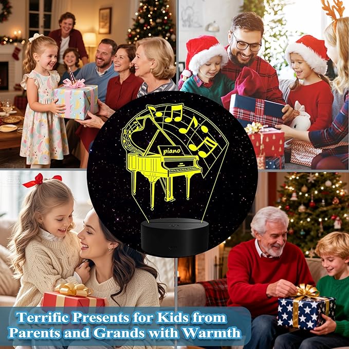 Piano Night Light, Music Piano Gifts, 3D Illusion Lamp with Remote Control, 16 RGB Colors, 4 Flashing Modes, Timer, Dimmable, Kids Music Room Decoration for Holiday Birthday Christmas - Bloomnest
