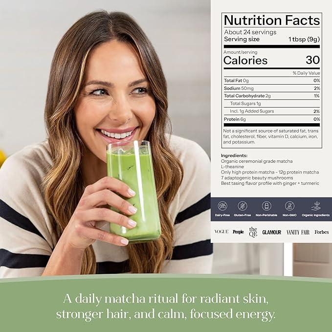 Kroma’s Beauty Matcha Latte Powder 0.60 Oz, 17g, 7 Servings – Collagen Ceremonial Grade Matcha Green Tea with Protein for Glowing Skin & Hair Support w/ Bovine Collagen, Ginger & Turmeric - Premium Matcha Powder w/ Adaptogenic Mushrooms - Bloomnest