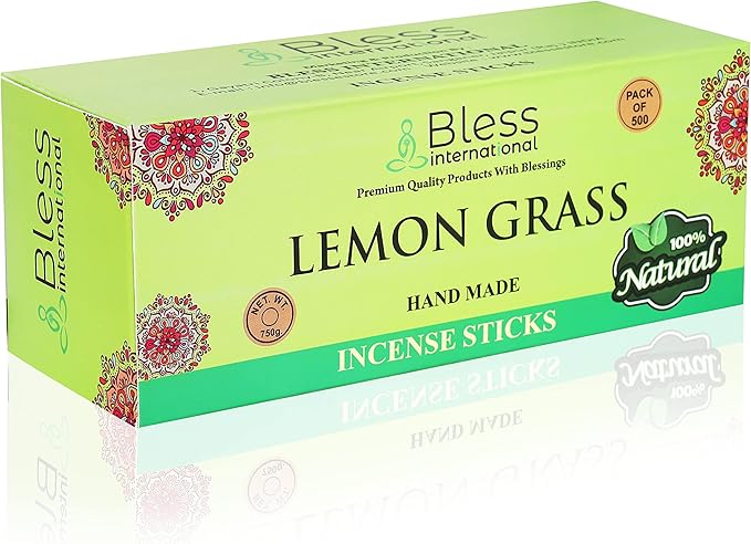 Bless-Lemon-Grass 100%-Natural-Handmade-Hand-Dipped Organic-Chemicals-Charcoal-Free Purification-Relaxation-Positivity-Yoga-Meditation Best-Woods-Scent (500 Sticks (26 OZ)) BlessInternational