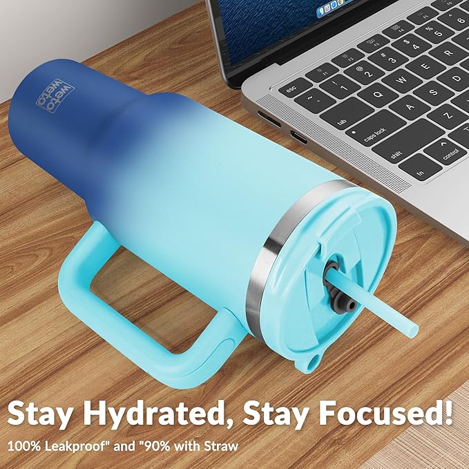 40oz Tumbler with Handle | Insulated Stainless Steel Travel Mug | 34Hrs Cold & 10Hrs Hot Retention | 100% Leakproof Lid & Straw | Dishwasher Safe + Car Cup Holder Fit (Light Dark Blue Gradient) - Bloomnest