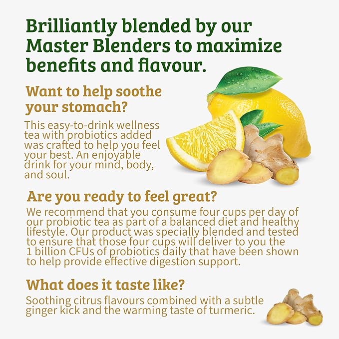 Twinings Superblends Probiotics+ Lemon & Ginger Flavoured Herbal Tea with Turmeric, Caffeine-Free, 18 Count (Pack of 2), Enjoy Hot or Iced, 18 Teabags - Bloomnest