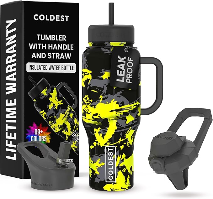 Coldest Tumbler with Handle and Straw - 100% Leak Proof Insulated Tumbler with Lid and Straw (3 Lids) - Stainless Steel Tumblers for Women & Men - Cup Holder Friendly Base, 36 oz (Off Road) - Bloomnest