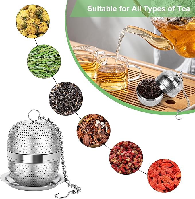 Numola Tea Ball Infuser for Loose Tea, Extra Fine Mesh Tea Strainer with Drip Tray, 304 Stainless Steel Tea Steeper for Black Tea, Rooibos, etc - Bloomnest