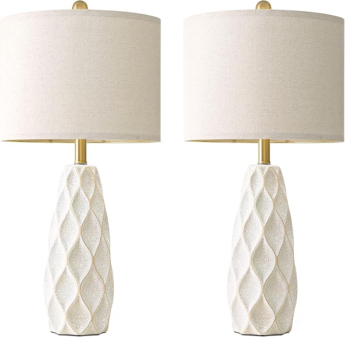 27.5" Ceramic Table Lamps for Living Room Bedroom Lamps Set of 2 Modern Boho Bedside Lamps Night Stands Farmhouse Vintage Large Nightstand Lamp Reading Light Home Office Dorm Desk Deco Gifts, White - Bloomnest