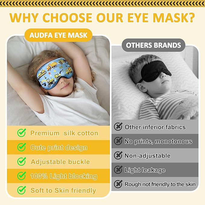 2 Pcs Sleep Mask,Construction Vehicles Masks with Adjustable Buckle for Sleeping,Soft Eye Masks for Sleep,Blackout Sleep Mask for Kids Teens Home Travel Party Game Eye Cover Blindfold - Bloomnest