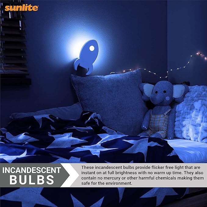 Sunlite 01053 7C7 Incandescent Bulb, 7 Watt, Candelabra E12 Base, C7 Small Night Light, Colored Bulb, Blue, 12 Count - Bloomnest