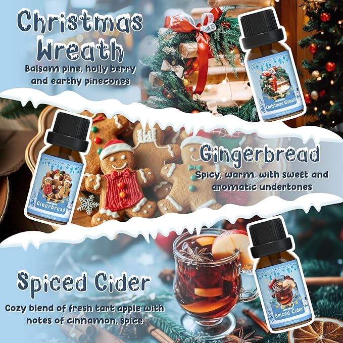 Winter Essential Oils Set, ARVIDSSON Holiday Fragrance Oil for Diffuser, Cinnamon, Christmas Wreath, Apple Cider, Gingerbread, Cranberry, Winter Mint Scented Oils for Home - Bloomnest