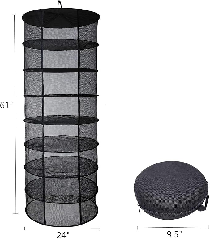 Desy & Feeci Herb Drying Rack Hanging, 8 Layer Collapsible Mesh Dry Net Herb Dryer with S Hang Buckle and Storage Bag, Black (Diameter 60 cm) - Bloomnest