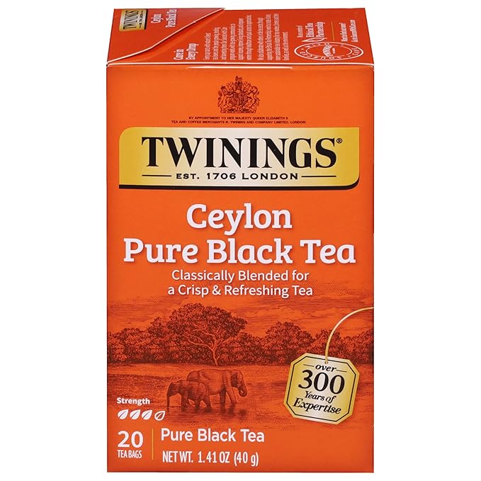 Twinings Ceylon Pure Black Tea Individually Wrapped Bags, 20 Count (Pack of 1), formerly Ceylon Orange Pekoe, Crisp, Refreshing, Caffeinated, Enjoy Hot or Iced, 20 Teabags - Bloomnest