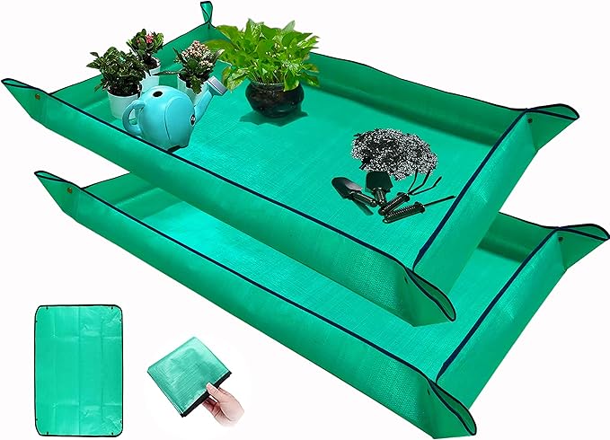 2 PCS Plant Repotting Mat for Indoor Plants, 43" X 29" Thickened Foldable Waterproof Plant Potting Tray and Mess Control, Portable Potting Mat Gardening Tray for House Plants Succulents, Extra Large - Bloomnest