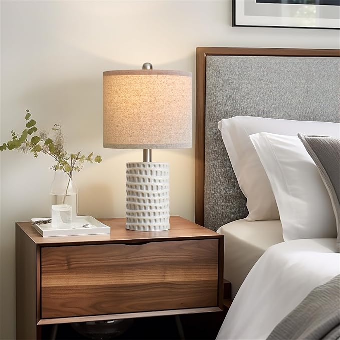 PORTRES 18.25" Modern Accent Ceramic Table Lamp Set of 2 for Bedroom White Desk Decor Bedside Lamps for Living Room Study Room Office Dorm Farmhouse Nightstand Lamp End Table Lamps - Bloomnest