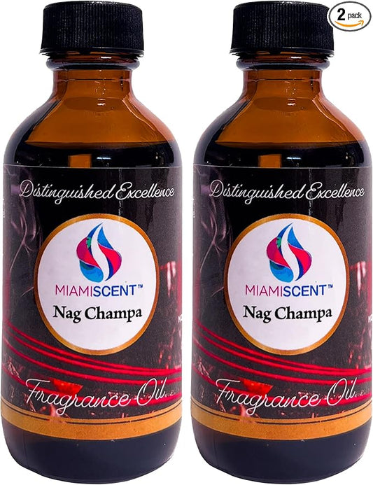 Nag Champa Fragrance Oil | Luxurious Scented Oil for Burners, Warmers, Diffusers | 2 Amber Glass Bottles