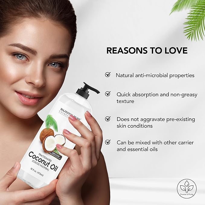 Majestic Pure Fractionated Coconut Oil - Relaxing Massage Oil, Liquid Carrier Oil for Diluting Essential Oils - Skin, Lip, Body & Hair Oil Moisturizer & Softener - 16 fl oz - Bloomnest